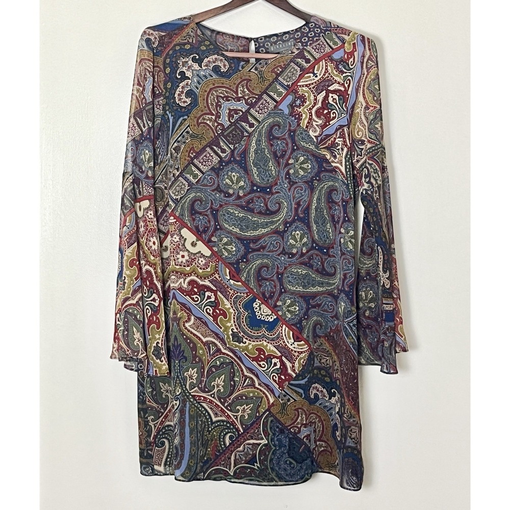 Paisley Bell Sleeve Dress Women's 8 Multicolor Retro Whimsigoth Fantasy Royal